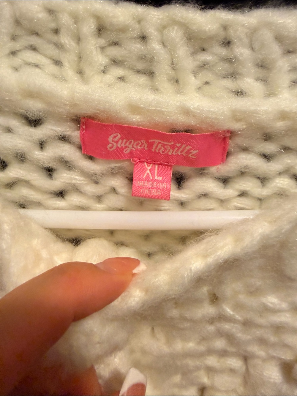 Sugar Thrillz Cream Chunky Knit Cardigan with Pink Ribbon Bows - Picture 3 of 5